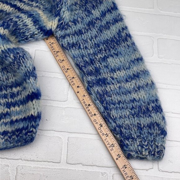 Mantessa Cardigan Womens Large Blue White Stripe Button Wool Nylon Italy VTG‎ - Picture 9 of 10